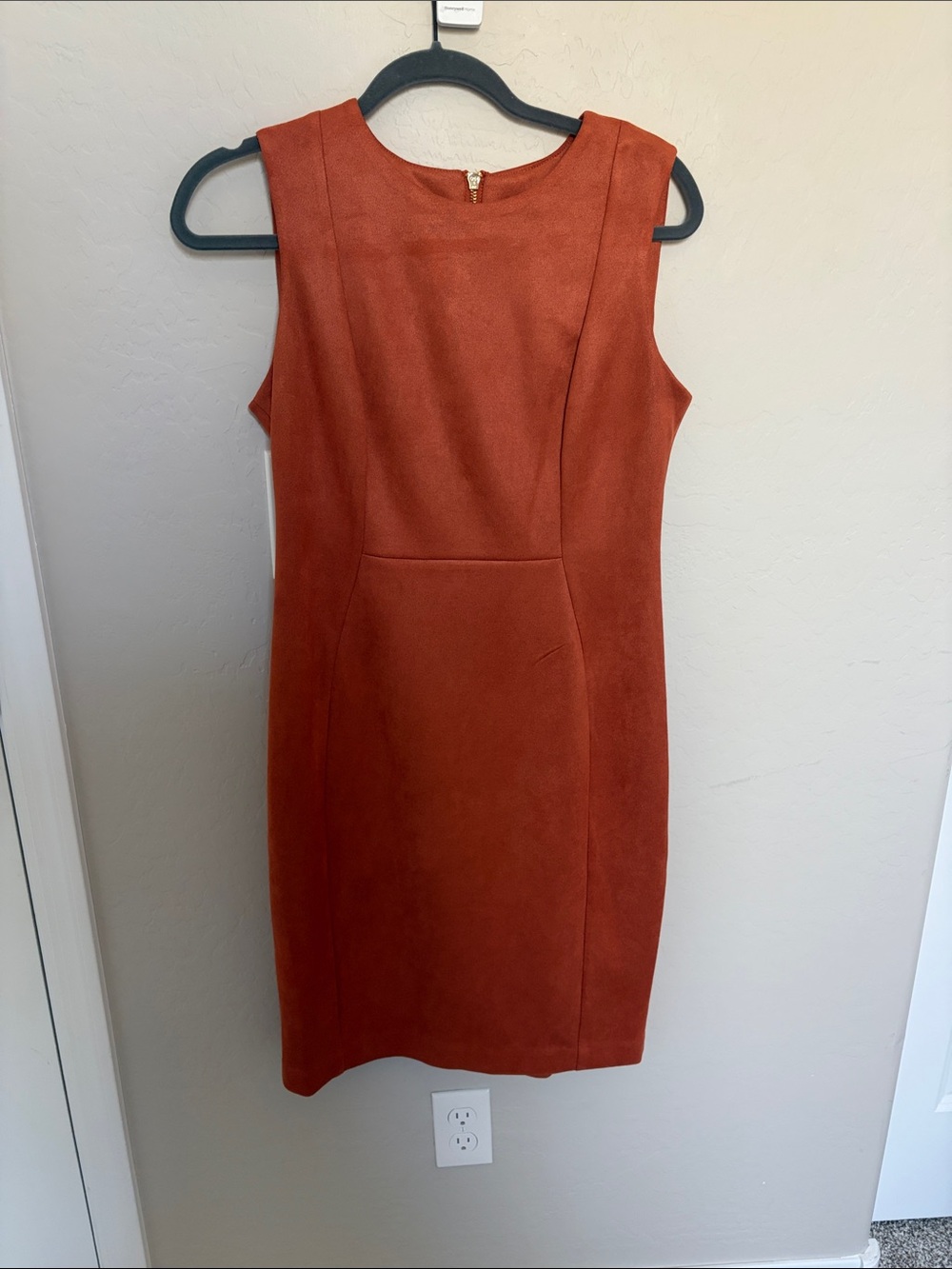 Andrew Marc Sleeveless Sheath Dress in Rust Orange